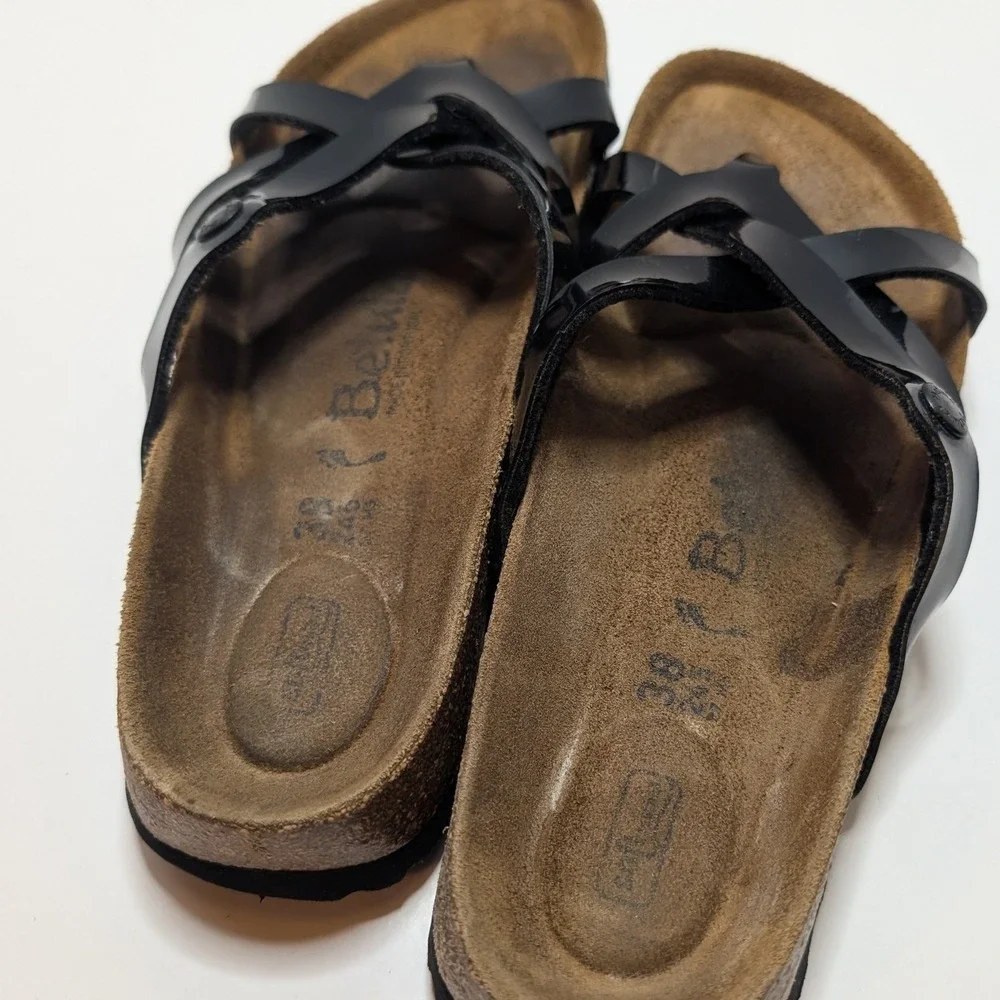 Betula by Birkenstock Vinja Sandals Black Patent Strappy Thong Comfort Womens 38